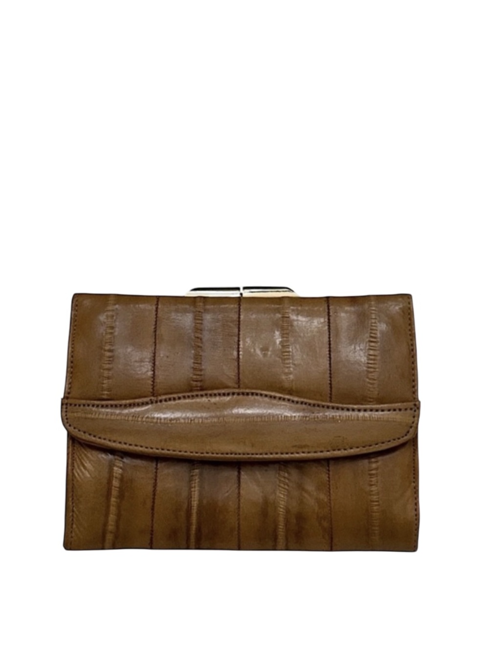 EEL SKIN - BROWN LEATHER TRIFOLD KISS-LOCK WALLET
